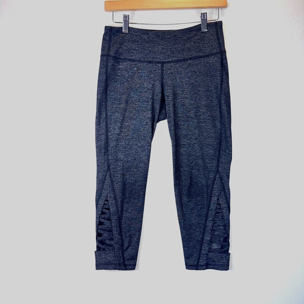 Athleta Womens S Gray Heather Crop Capri Leggings Calf Keyhole Cutout